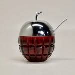 Ruby Red Glass Apple Jelly Preserve Sugar Jar Chrome Plate Lid/spoon Teacher K12. Fixed Price $17.00.
