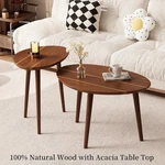 Acacia Wood Nesting Coffee Tables Set, Oval Mid Century Modern Small Spaces. Fixed Price $100.00.