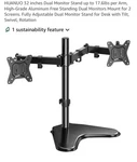 32 Inches Dual Monitor Stand Up 17.6LBS Per Arm, High-grade Aluminum Free. Fixed Price $20.00.