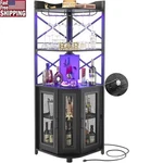 Corner Wine Cabinet W/ Charging Station Led Light Storage Home Bar Furniture New. Fixed Price $265.99.