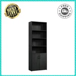 Mainstays 5-SHELF Bookcase With Doors, Adjustable Storage Cabinet, Black Finish. Fixed Price $78.99.