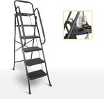 5 Step Non-slip Stool Ladder With Handrails 330 Lbs Folding Tray Platform. Fixed Price $82.29.