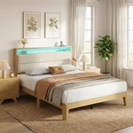 Garvee Upholstered Bed Frame With Led Headboard Shelf, Built-in Charging Station. Fixed Price $199.99.