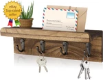 Rustic Key Holder For Wall, Farmhouse Shelf With 4 Hooks, Mounted. Fixed Price $12.91.