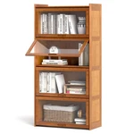 Giantex 4-TIER Bookcase With Clear Doors, 55" Bamboo Bookshelf Flip-up Acry. Fixed Price $264.35.