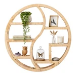 New Vintiquewise Round Bamboo Wall Shelf With 3-TIER Wooden Display Sections. Fixed Price $193.35.