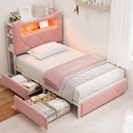 Kids Bedroom Furniture Twin With Led Light And Storage Drawers Pink. Fixed Price $299.99.