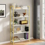 Uforic 5 Tier Bookshelf, Modern Gold& White Bookcase, Open Storage. Fixed Price $80.70.