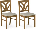 Set 2 Farmhouse Wooden Dining Chairs With Soft Padded Seats, Oak Finish. Fixed Price $199.99.