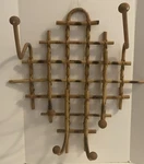 Vintage Mid Century 18X17 Inch Blonde Burnt Rattan 6 Hook Wall Coat Hat Rack. Fixed Price $85.00.