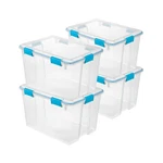 Sterilite 80 Quart Gasket Box, Stackable Storage Bin With Latching Lid, 4 Pack. Fixed Price $104.99.