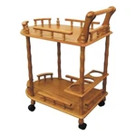 Benjara Casters Supported 2 Tier Wooden Wine Table With Turned Legs- Oak Brown. Fixed Price $148.99.