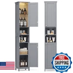 Vasagle Tall Slim Storage Cabinet W/ Door Activated Lights, Adjustable Shelves. Fixed Price $175.54.