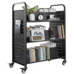Vevor 3-TIER Rolling Book Cart Double Sided W-shaped Shelves Truck Black. Fixed Price $181.90.