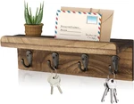Rustic Key Holder For Wall, Farmhouse Shelf With 4 Hooks, Mounted. Fixed Price $16.97.