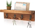 Rustic Key Holder For Wall, Farmhouse Shelf With 4 Hooks, Mounted. Fixed Price $18.72.