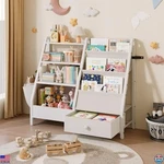 Kids Bookshelf Toy Storage Organizer 3 Tier Sling Bookcase With Drawer, White. Fixed Price $142.29.