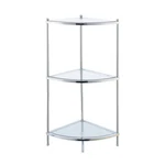 35.5" Royal Crest Tier Corner Shelf Chrome: Glass Bookcase, Modern Storage. Fixed Price $47.99.