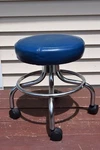 Vintage Clinton Style Industrial Rolling Drafting Shop Stool Blue Vinyl Chrome. Fixed Price $79.95.