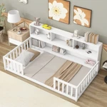 Twin / Full Size Floor Bed With Bookcase Storage Shelves And Guardrails For Kids. Fixed Price $199.99.