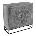 Benjara Zera 39" Accent Cabinet W/ 2 Doors Gray Mango Wood/ Black Iron Framed. Fixed Price $309.99.