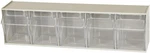Tiltview Plastic Storage Cabinet With 5 Out Bins, Horizontal Parts. Fixed Price $75.99.
