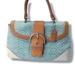 Coach Soho Signature Handbag Shoulder Light Blue Canvas Leather 6349. Fixed Price $230.00.