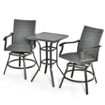 Patio 3PCS Rattan Bar Table Stools Set Aluminum 360 Swivel Chairs W/padded Seat. Fixed Price $389.99.