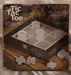 New Studio Silversmiths 10PC Tic Tac Toe Wooden Chest Frosted Crystal Pieces Vtg. Fixed Price $14.95.
