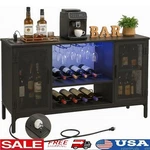 Bar Cabinet W/ Built-in Outlet Led Lights Furniture Wine Coffee Storage New. Fixed Price $209.99.