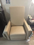 Champion Beige Medical Recliner Chair With Foldable Side Trays For Use. Fixed Price $1120.00.