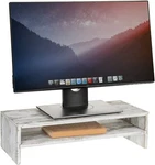 Mygift 2 Tier Rustic Whitewashed Wood Computer Monitor Stand Desktop Shelf. Fixed Price $44.99.