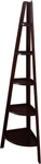 Espresso Solid Wood Corner Bookcase Chic 5-SHELF Ladder Design. Fixed Price $101.99.