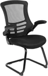 Kelista Black Mesh Sled Base Side Reception Chair With Flip-up Arms. Fixed Price $280.99.
