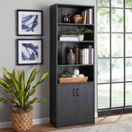 5 Shelf Bookcase With Doors, Black Finish,free Shipping. Fixed Price $112.04.