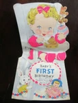 Vintage Used Paramount 1-YEAR-OLD Birthday Card Stands-up To Baby High Chair. Fixed Price $19.95.