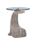 Powell Peabody Whale Driftwood Glass Top Accent Side Table, Brown, (PAMZN1922). Fixed Price $209.04.