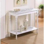 Distressed Carved Top White Wood Decorative Table. Fixed Price $114.99.