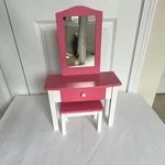 Pink White Painted Wood Dollhouse Vanity Table With Mirror Bedroom Furniture. Fixed Price $18.00.