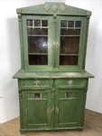 Antique Continental Primitive Kitchen Cupboard Early Green Paint. Fixed Price $741.00.