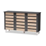 Baxton Studio Gisela Two-tone Oak Wood 3-DOOR Shoe Cabinet Dark Gray. Fixed Price $163.99.