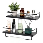 Floating Bathroom Shelves Set Of 2 Wall Mounted Shelf With Black Metal Frame .... Fixed Price $38.30.