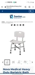 Nova Medical Products Bath & Shower Seat With Back Support. Fixed Price $25.00.