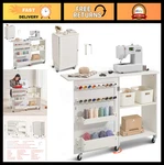 Vevor Folding Sewing Table With Wheels, Shelves And Storage Trays, White. Fixed Price $156.99.