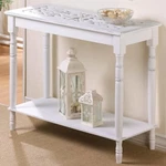 Carved Top Table White Wood Hallway Home Accent Lower Display Shelf 35X14X29". Fixed Price $159.90.