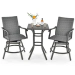 3PCS Patio Rattan Bar Table Stools Set Aluminum 360 Swivel Chairs W/padded Seat. Fixed Price $389.99.
