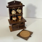 Vintage Miniature Copper Pots Kitchen Coaster Display Shelf Cork Wooden. Fixed Price $16.82.