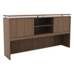 Alera Sedina Series Hutch With Sliding Doors, 72W X 15D 42.5H, Modern Walnut. Fixed Price $151.75.