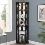 Lighted Corner Curio Cabinet W/ Glass Doors - Black Display Case. Fixed Price $241.79.