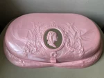 Vintage Pink Cameo Vanity Box Case 22 W/dresser Set Braun Crystal 1940S Lucite. Fixed Price $235.00.